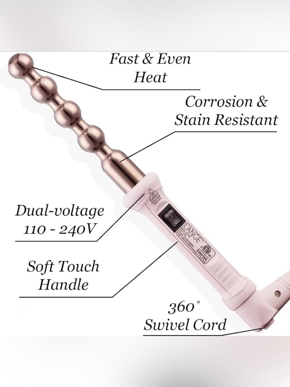 Lange Rose Gold Beaded Curling Iron with Pale Pink Handle